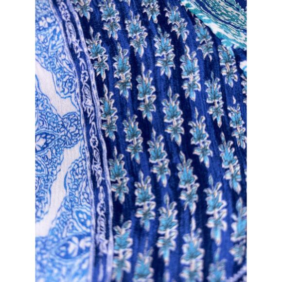 Sunny Leigh Micro Pleated Tunic Top Blouse 1X Blue Abstract Pattern Light Flowy - Picture 7 of 12